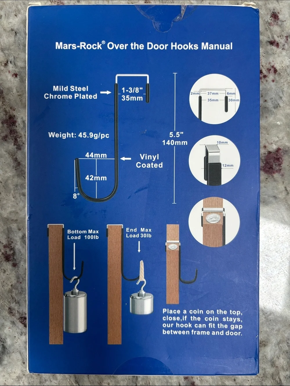 Vinyl-Coated Over-the-Door Hooks – Black (4-Pack), NIB